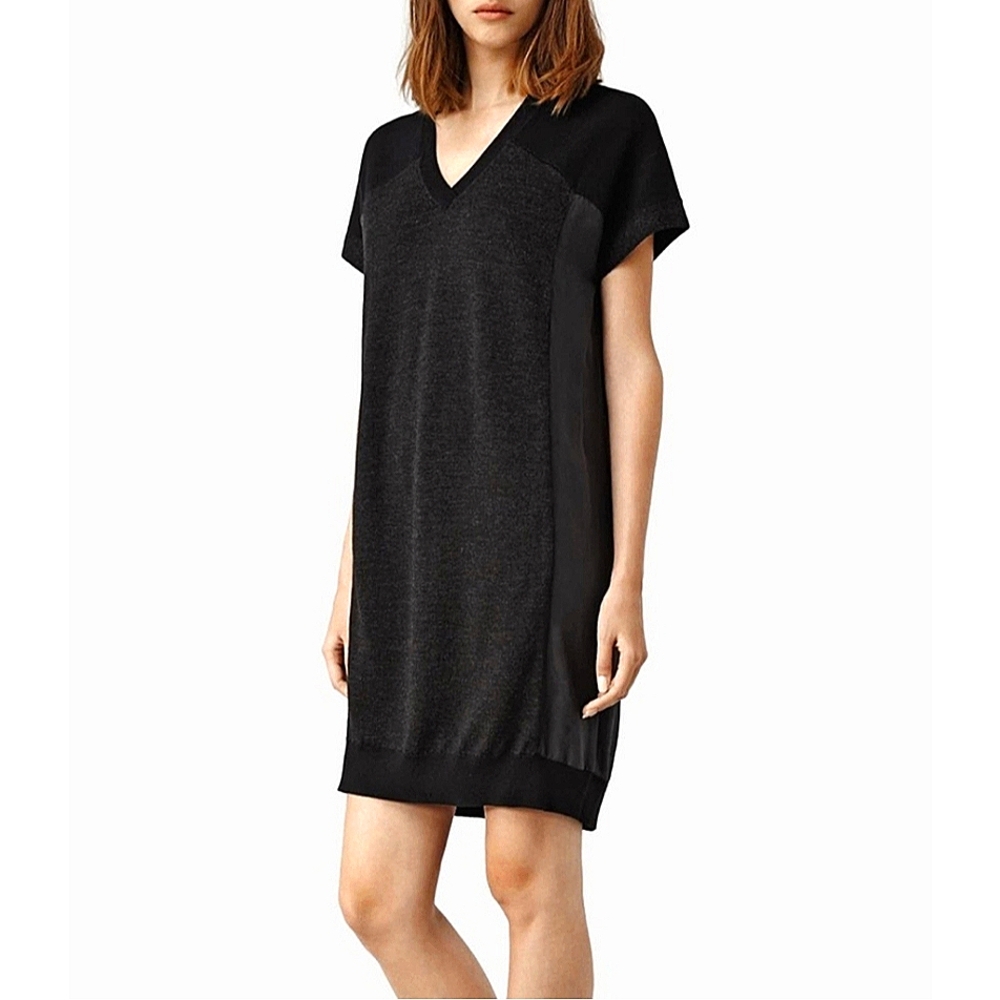 Calvo Wool/Silk Short Slv V-Neck Dress Comfy Fall Going Out Party Spring Work